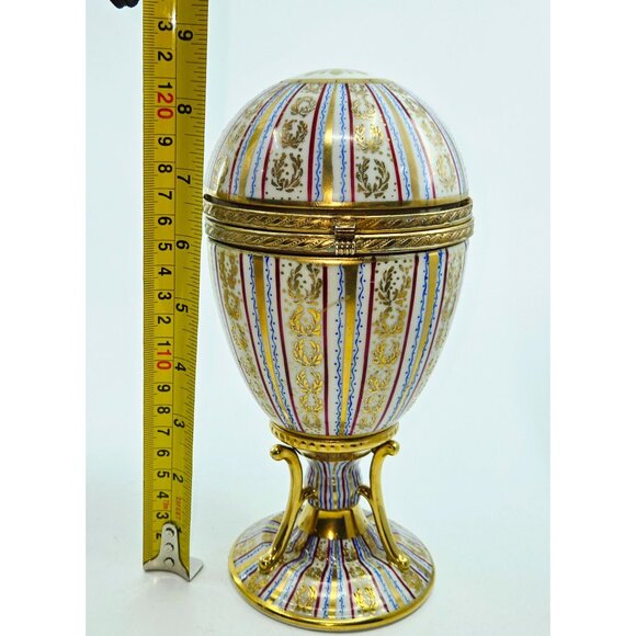 Vintage Porcelain & Brass Egg-Shaped Trinket Box With Hand Painted Le Tallec - Picture 9 of 10
